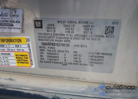 2014 GMC Acadia Sle-2 from USA, damaged, VIN 1GKKRPKD1EJ198150